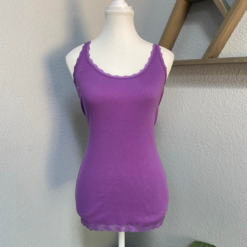 ARIZONA PURPLE TANK TOP RACERBACK LACE HEM Y2K COTTAGE SOFT GRUNGE ALT